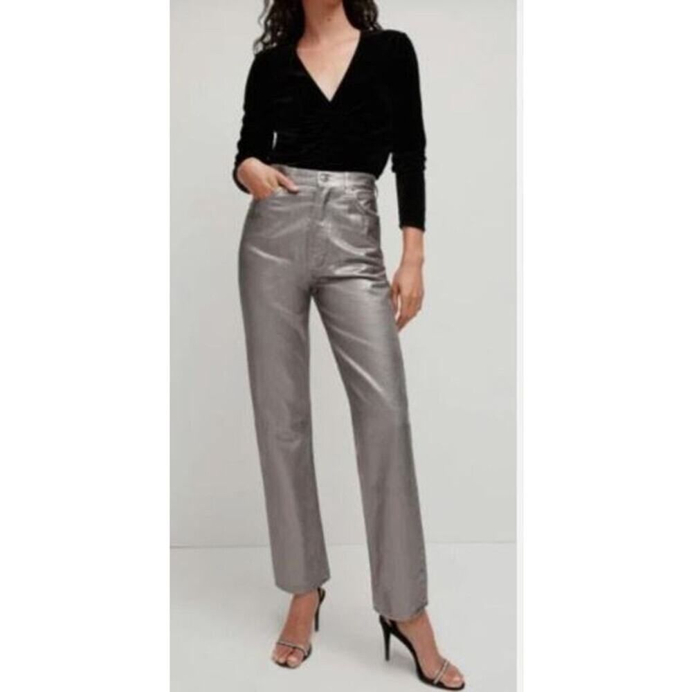 Veronica Beard Daniela High Rise Straight Jeans Silverwood Shine 25 NWT 398